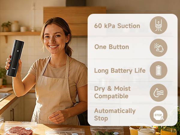 DREAME VH20 Handheld Vacuum Sealer Machine for Food with 30 Reusable Vacuum Bags, Compact Food Vacuum Sealer, Auto Stop, Rechargeable Food Sealer Saver, Dry & Moist Modes, For Container & Wine Bottles