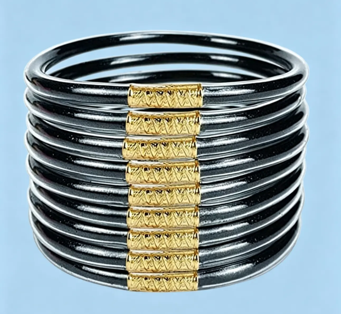 The black all-weather bracelet can be stacked and waterproof ☆   (9 pieces)