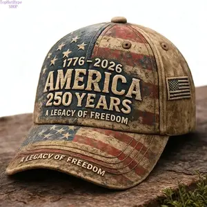 250th Anniversary Patriotic Baseball Cap - Vintage Faded Flag 3D Printed Low Profile Dad Hat, Adjustable Sun Protection, Red White & Blue July 4th Commemorative Accessory, Casual Mens Hats for Adults