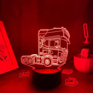 Semi-Truck 3D Illusion Night Lamp - LED Color Changing RGB Light - Kids Bedroom Night Light Bedside Decor - Battery/DC Powered - Christmas Gift