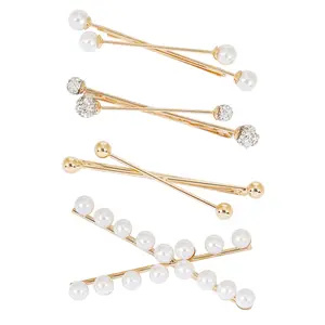 4 Pcs Pearl & Crystal Hair Pin Set, Gold Plated Bobby Pins for Women Girls, Elegant Pearl Clips for Wedding Party Daily Wear | Gift for Women's Day