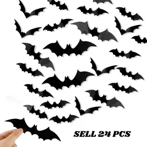 24 Pack Halloween Bats Wall Decorations – Lighted 3D Bat Stickers Assorted Size for Halloween Party, Bedroom Window Decorations, Indoor and Outdoor Home Decals