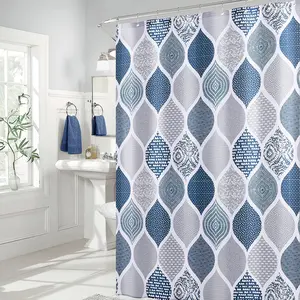 Shower Curtain Blue Shower Curtain for Bathroom Indigo Navy Blue and Gray Shower Curtains Gray Blue Shower Curtain Bath Curtain Colorful Fabric Bohemian Boho Theme Washable Hooks 72x72 inch
