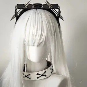 Gothic Punk Adjustable Cat Ear Rivet Leather Headband - Heavy Metal Subculture Claw Accent Edgy Hats, Costume Headpiece, Grommet Headband for Edgy Females