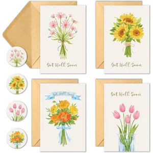 Get Well Soon Cards with Envelopes, Set of 24 (4  Designs) 4"x6", Get Well Cards Bulk for Men Women, Funny Get Well Soon Greeting Note Cards to Friends, Relatives or Loved One