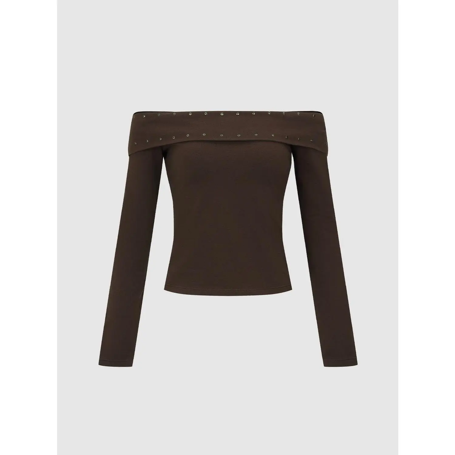 URBAN REVIVO Women's Foldover Neckline Long Sleeve Crop Top - Fitted Plain Shirt in Breathable Stretch Cotton Fabric, Cotton Blend, No