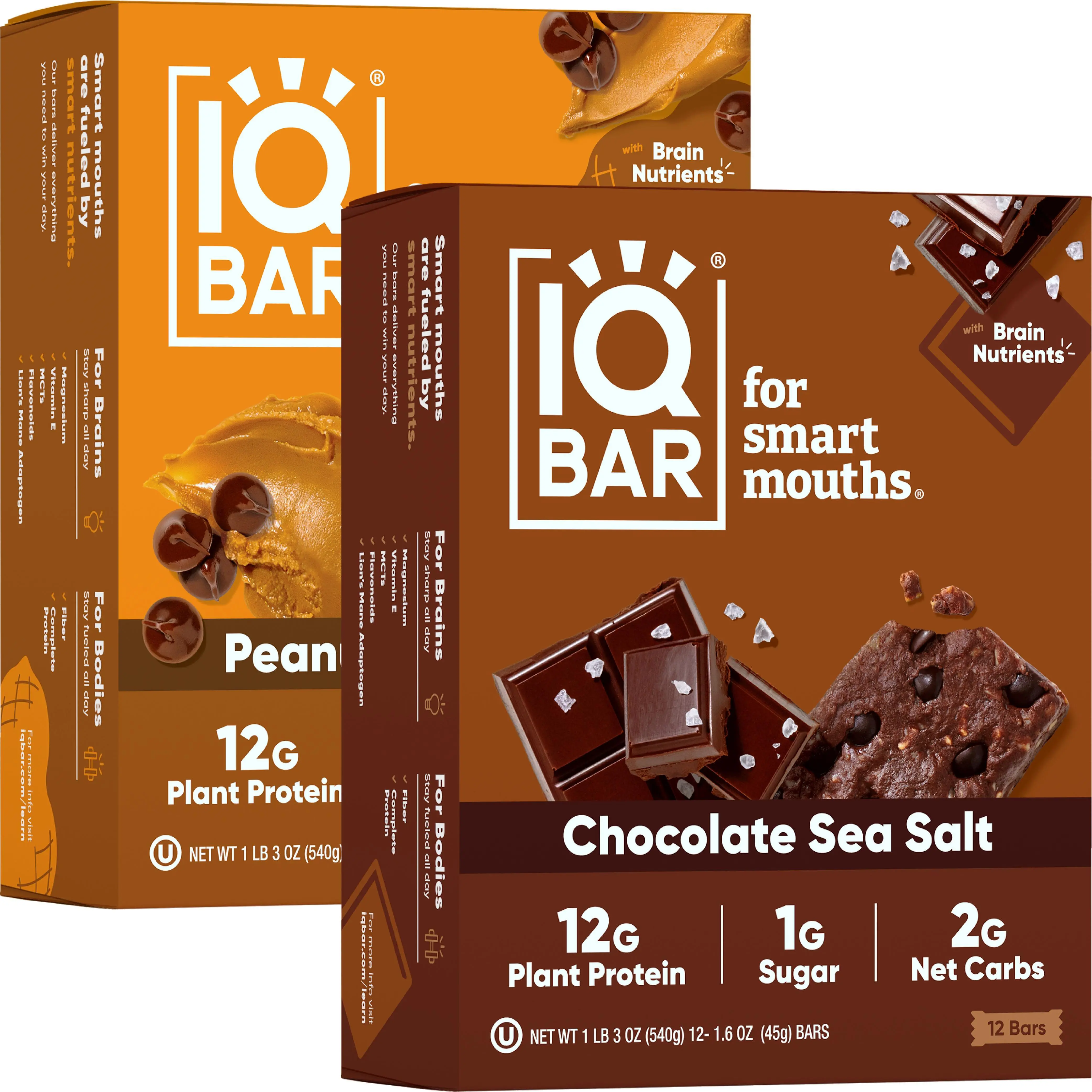 IQBAR Chocolate Sea Salt & Peanut Butter Chip (24 Bars) - Brain and Body Plant Protein Bars - 12 Count, Low Carb, High Fiber, Gluten Free, Vegan Snacks - Low Sugar Keto Energy Bars