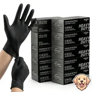 Bright Lighting Pet Grooming Heavy Duty Black Nitrile Gloves Puncture Resistant Anti-Allergy Non-Slip Grip Safe Spa Bath for Your Fur Baby