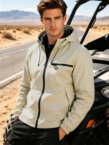 Men's Modern Street Style Casual Windproof Jacket, Durable Wrinkle-Resistant Fabric, Drawstring Hood, Zip Pockets, All Seasons, Trendy Fashion