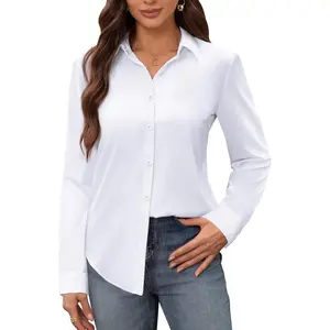 Women's Stain Shield dress shirts wrinkle free long sleeve shirts solid work business Top Womenswear Blouse Basic Black Casual Fitted Minimalist