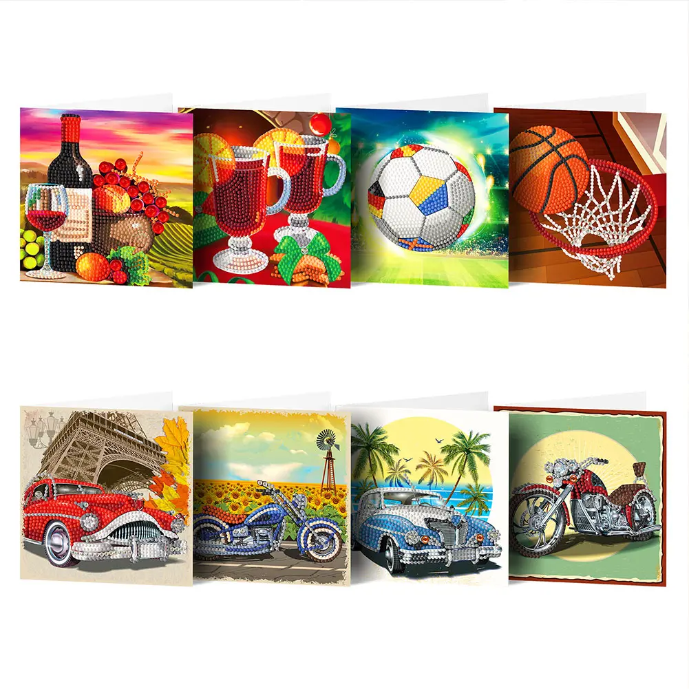 8PCS DIY Diamond Painting Greeting Card Crafting Kit - Festival Party Designs, Rhinestone Mosaic Postcards, Custom Message, Durable, Fun Party Options for Birthdays & Thanksgiving, Custom Message Card, Durable Card