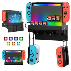RGB  Wall Mount for  /OLED, Wall Control Shelf with 7 Light Modes,  Controller Wall Holder, 7  Card Slots & 4 Hook for  Controllers