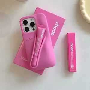 IPhone Case with Rhode Lipgloss for iPhone 17 16 15 14 13 12 11 Pro Max Plus ; Soft Silicone Iphonecase Protective Cover ; Cute Makeup Phone Case for Women Girls ; Lip Gloss Included