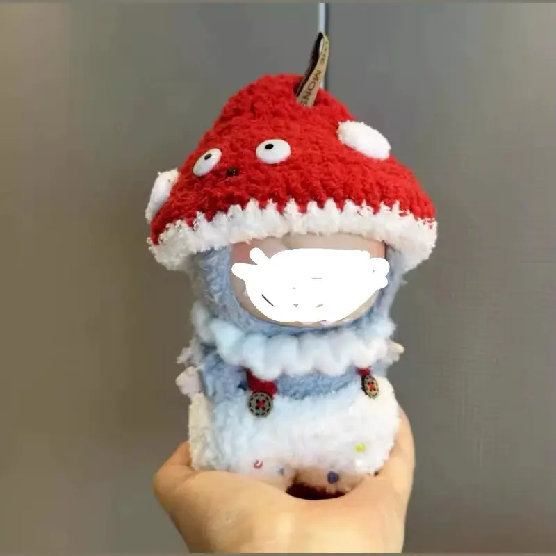 Mushroom Overalls Hat Cute Crochet 17cm Doll Anime Costume Cosplay Clothes Unisex Handmade Hand Crochet Mushroom Costume with Hat Overalls & Necklace