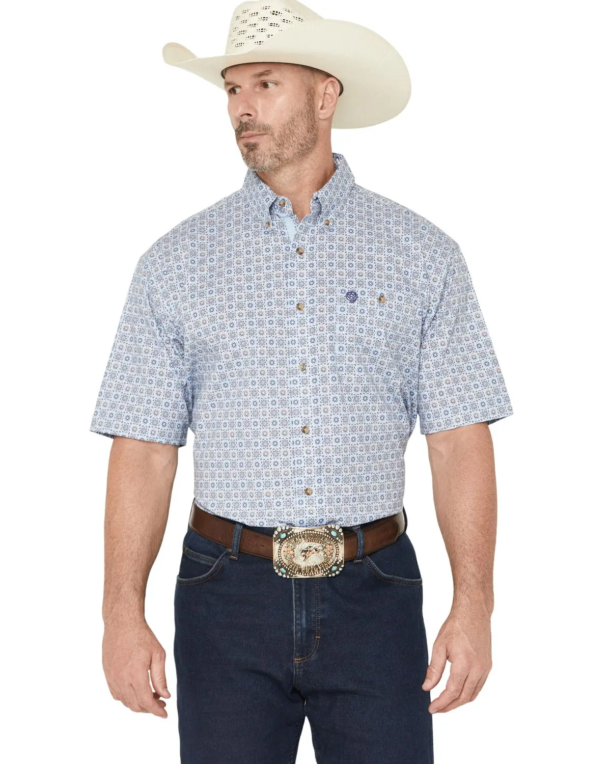Wrangler Men's George Strait By Men'S Geo Print Short Sleeve Button-Down - 112374581