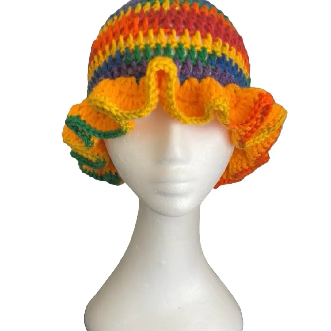 Rainbow Ruffle Beanie Hat