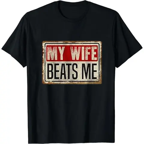 100% Cotton Cotton Short Sleeve T-Shirt Funny My Wife Beats Me Shirt, American Flag Husband And Wife Shirts, Husband Shirt For Men, Father'S Day Gift, Menswear Classic Casual Fabric Golf Gift T-Shirt For Men And Women