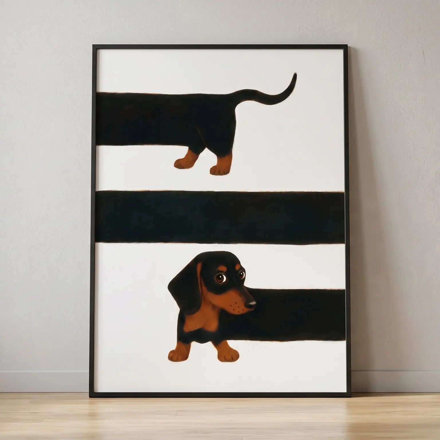 Unframed Extremely Long Dachshund Dog Wall Art Poster, Funny Interrupted Wiener Dog Print, Quirky Pet Aesthetic Home Decor for Living Room Bedroom Nursery