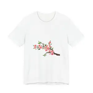 Funny Cherry Blossom Graphic Tee - 100% Airlume Cotton Sassy Edgy T-Shirt, Floral Pattern, Medium Length, Fitted, Short Sleeve, Crew Neck, Casual Summer Top