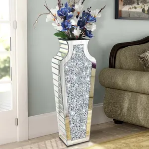 Floor Crushed  Mirrored Vase 27" Tall,   Glass Decorative Mirror Large Size Luxury for  Decor. Can't Hold Water.