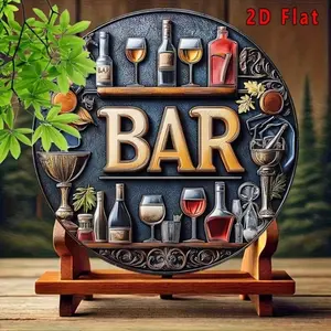 1pc 2D Flat Vintage Aluminum Sign - Elegant Wine & Glass Design Perfect For Home Bar Cafe Man Cave Retro Wall Art Decor
