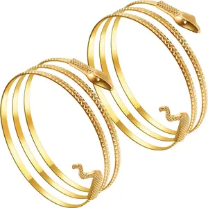 2 Pack Halloween Gold Snake Arm Cuff Armband Swirl Snake Bracelets Spiral Upper Arm Cuff Armlet Bangle Egyptian Jewelry Accessory for Women Cosplay Costume