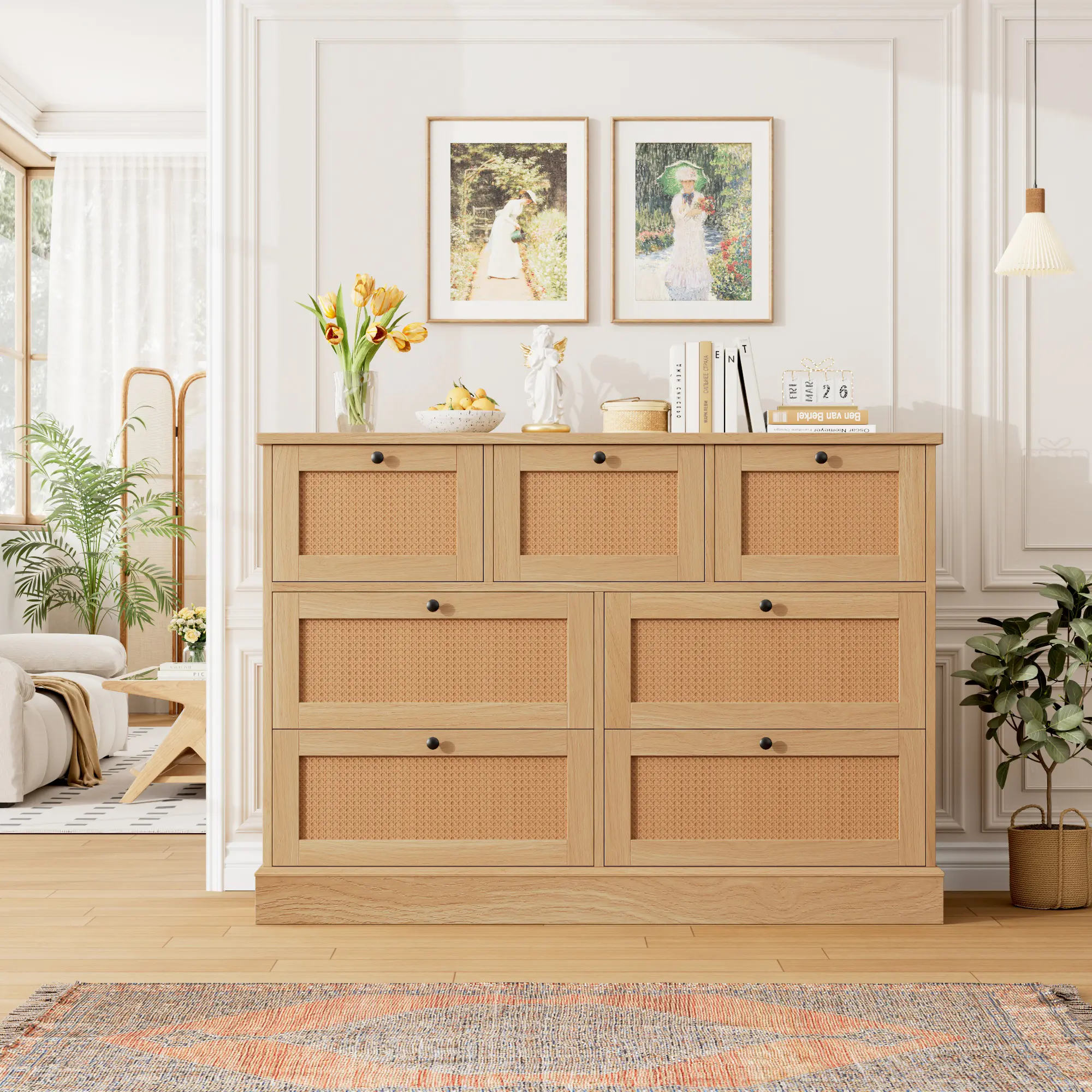 blue dress for baby girl Caradoc Bohemian Style Accent Dresser With Three Drawer – GDFStudio main image 0
