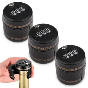 Code Adjustable Anti-Theft Bottle Cap Lock, Fits 1-1.1" Mouth Size, Food-Grade Plastic Sealed Lid, Reusable Portable Lightweight Aluminium Alloy, Safe for Home/Bar Use, Liquor Wine Security Kitchenware Bar Utensil