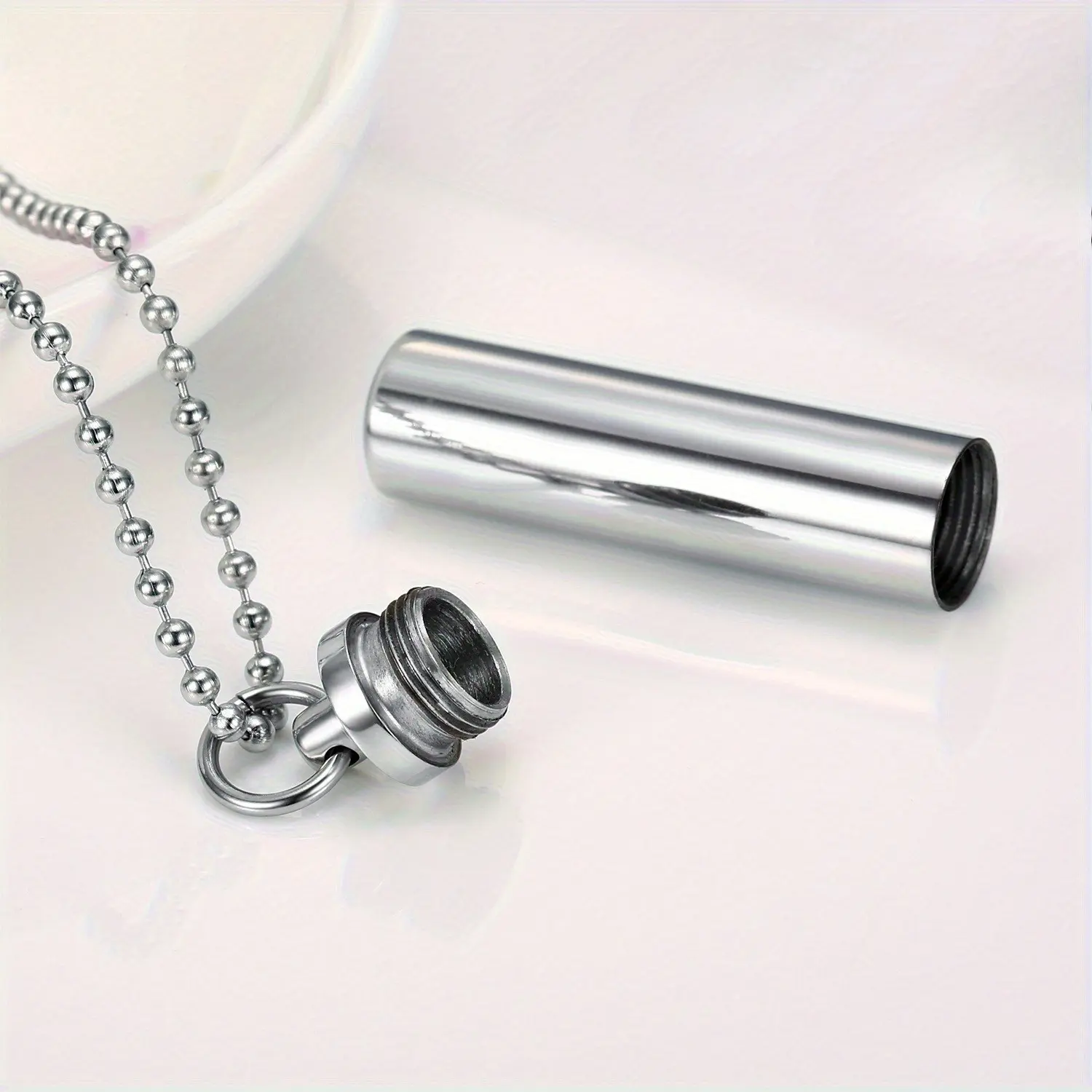 Stainless Steel Cylindrical Perfume Bottle Pendant Necklace - Chic Non Tarnish Chain, Gorgeous Jewelry for Daily & Party Wear, Chic Gorgeous Jewelry, Non Tarnish Necklace, Cylindrical Perfume/Wishing Bottle Pendant, Non-Fading Chain