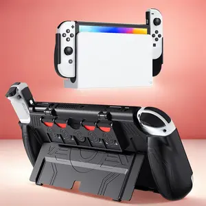 Game Console Protective Case with Game Card Slot, Shockproof Protective Cover with Ergonomic Design Gamepad, Console Accessories for Nintendo Switch OLED