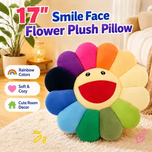 MIUVA 17" Smile Face Flower Plush Pillow with Rainbow Colors, Comfortable Stuffed Doll Sleep Cushion, Festive Home Decor for Kids Soft Sunflower Face | Deals For You, Mid Year Sale, Restock, Summer Wins