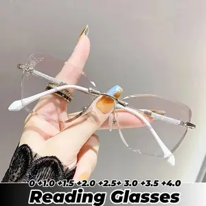 Fashionable Cat Eye Reading Glasses Luxury Diamond Square Far Sight Eyeglasses Men Women Retro Anti-blue Presbyopia 0 To +4.0