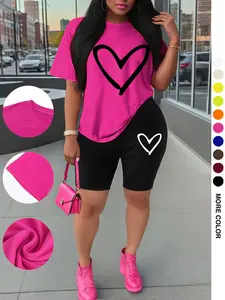 Women's Two-Piece Set   Graphic Print  Short Sleeve Round Neck Top    Printed Tight Shorts  Perfect for Commuting   Daily Wear   Outdoor Activities