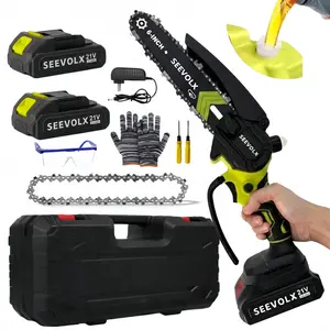 【WeeklyDeals】SEEVOLX 6-Inch Cordless Mini Chainsaw with Oil System, Ultra Lightweight One-Hand Use Handheld Chain Saw for Garden Cutting, Pruning, Camping, 2×1500mAh Battery Included, Great Holiday Gift for Seniors, Women & Father's Day