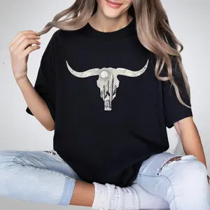 Retro Wild West Shirt, Cow Skull Desert Cactus Silhouette Shirt, Comfort Shirt Gift for Her, Vintage Howdy T-Shirt, Cowgirl Shirt, Cow Skull Shirt, Graphic Wild West Tee, Cowgirl Shirt for Girl, Wild West Gifts for Women, Gift for Mom, Women Top
