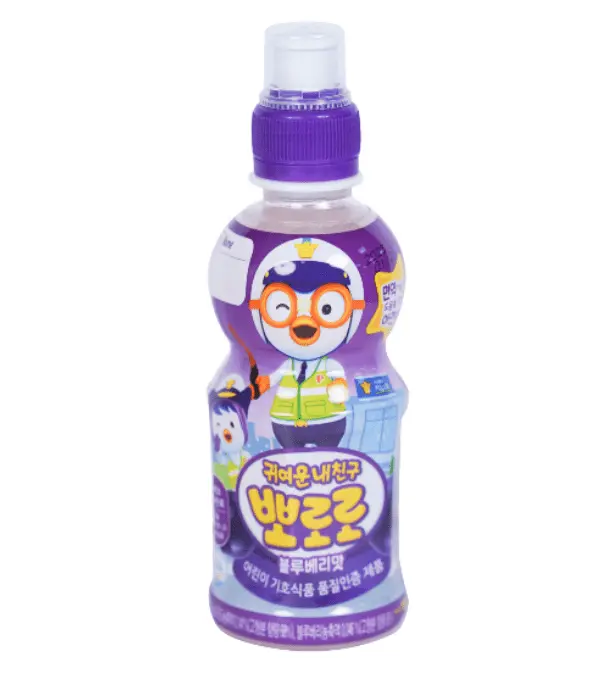 Paldo Pororo Blueberry-Flavor Beverage - 7.95 oz Fruit Juice Drink with Purified Water, Defatted Milk, Sugar Added, Ambient Storage for Cupboard Placement