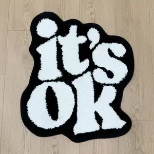 "it's OK" Letter Pattern Fluffy Floor Mat – Perfect for Bedroom/Entryway/Living Room, Soft Non-Slip Flocked Rug with Encouraging Decor Design, Absorbent & Cozy Home Accent Accessory