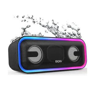 DOSS SoundBox Pro+ Bluetooth Speaker 24W Stereo Sound 2600mAh Battery Crystal Clear Audio Wireless Stereo Pairing Christmas Gift Idea Device Button Lights Portable Black Speaker Rechargeable for OutdoorFun Smartphone