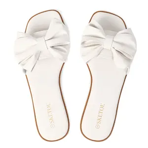 Women's Bowknot Design Slip on Square Toe Flat Sandals – Lightweight & Breathable, Cute Sandals for Beach Vacation & Daily Wear, Summer Soft Sole Outdoor Casual Sandals for Women, Comfortable Beach Essentials