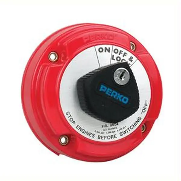 Perko Medium Duty Main Battery Disconnect Switch for Marine Users - 12/24/32V, 250A Continuous, 360A Intermittent, Alternator Field Disconnect, Key Lock - 9604DP