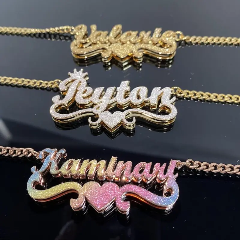 Personalized Script Name Necklace for Women, Chunky Iced Out Bling Pendant, Stainless Steel Hypoallergenic Jewelry, Meaningful Gifts for Party and Festivals, Necklaces For Women, Bling Effect, Festival Wear, Letter Necklaces