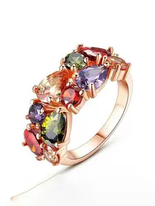 Women's Elegant Copper Ring, Colorful Diamond Design, Fashion Jewelry for All Seasons, Perfect Gift for Girlfriend