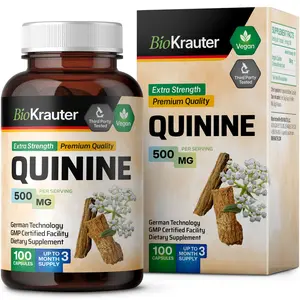 BioKrauter Quinine Supplement 500mg - 100 Capsules for Leg Cramp Relief - Vegan, Extra Strength, Premium Quality, US Healthcare Edible Fitness Dietary