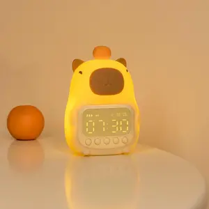 Cute Capybara Design Alarm Clock Night Light, USB Rechargeable Silicone Lamp, Touch Control Bedroom Night Light, Novelty Lighting for Home Bedroom