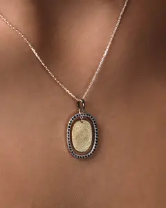 Stato Doro Custom Oval Fingerprint Necklace with Black CZ Stones