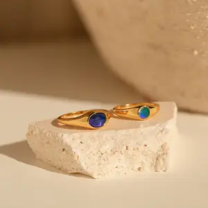 Signet Mood Rings Set by Caitlyn Minimalist - Bold & Mini Gemstone Rings in Gold & Silver - Cute Y2K Jewelry - Perfect Birthday Gift for Her