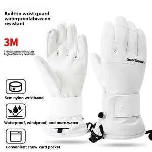 White Ski Thermal Gloves for Men Winter Fleece Lined Thickened Windproof Outdoor Cycling Cotton Gloves for Women