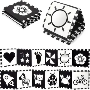 Black and White Tummy Time High Contrast Newborn Toys 0-3 Months, Soft Baby Book, Visual Stimulation Sensory Infant Toys 0-6-12 Months, Shower Gift for Boys Girls