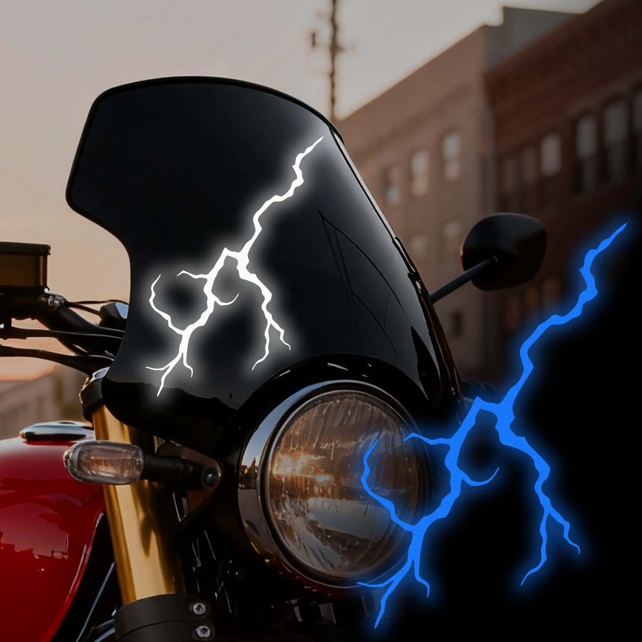 2PCS Reflective Lightning Motorcycle Decals, Motorcycle Decoration, Windshield Sticker, Waterproof Design, Suitable for Motorbike Fuel Tanks, Front Windscreens, Side Panels, and Scooters, Self-adhesive Modified Stickers, Enhancing Night-time Visibility