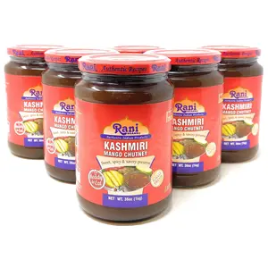 Rani Kashmiri Mango Chutney (Indian Preserve) 36oz (2.2lbs) 1kg Glass Jar, Ready to eat, Vegan, Pack of 5+1 FREE ~ Gluten Free, All Natural, NON-GMO
